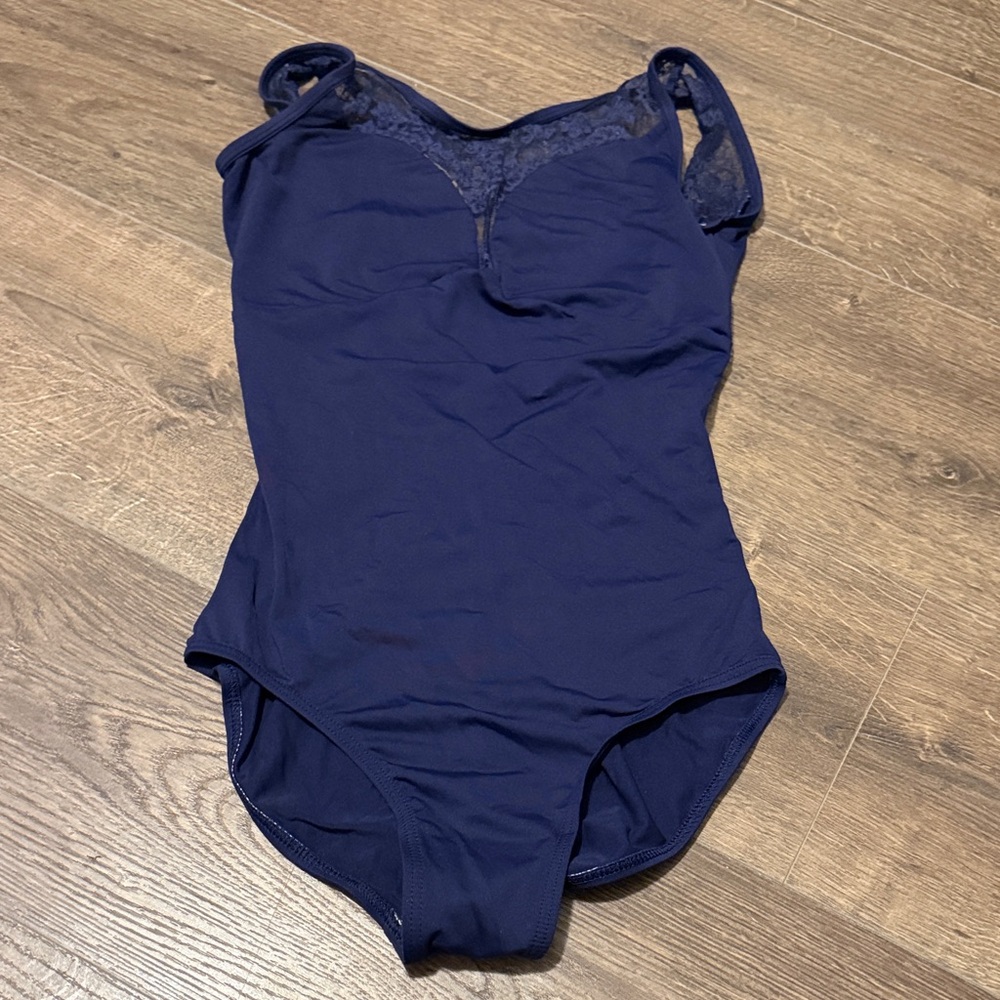 Navy Blue Lace Trim leotard